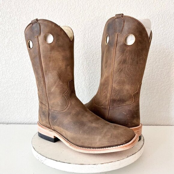 NEW Lane Capitan Mens Cowboy Boots 9D Brown Leather Soles Square Toe Western - Picture 1 of 13